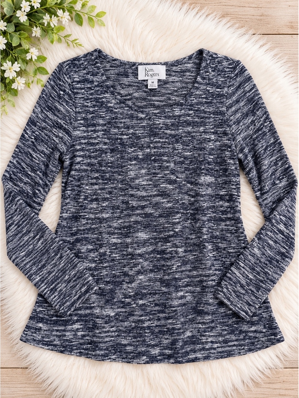 Kim Rogers Women's Long Sleeve T-Shirt Medium Navy Marled